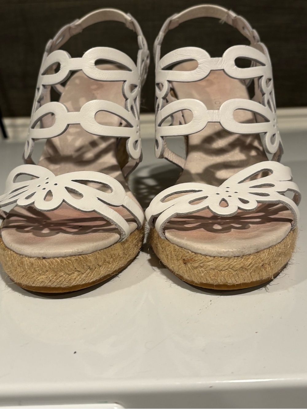 Women's Eric Michael White Leather Wedge Espadrilles sz 6/36
